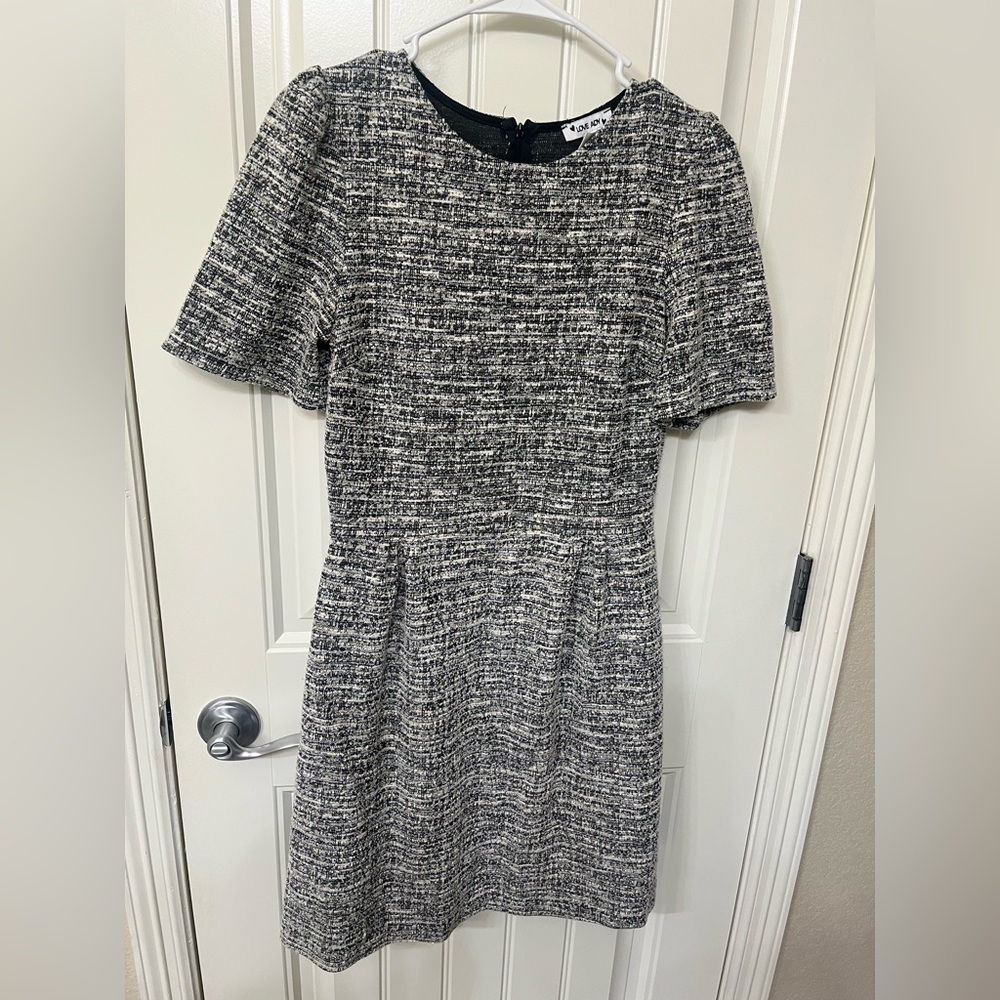 Elegant Black and White Tweed Midi Dress